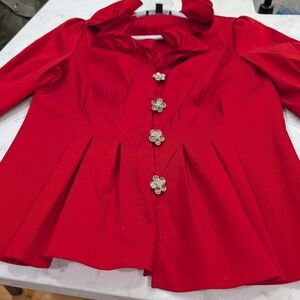 Chetta B Red Floral Button Peplum Blouse